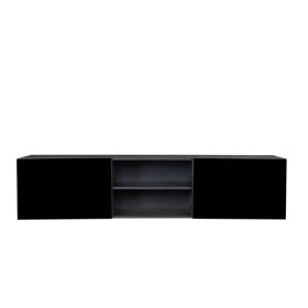 FCH Modern Minimalist Floating TV Stand for 65-inch TVs; High Glossy Wall-Mounted Entertainment Center with 2 Large Drawers & Display Shelves; Black