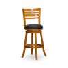 30" Bar Height Slat Back Swivel Stool, Natural Finish, Charcoal Fabric Seat