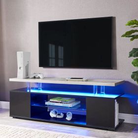 TV Stand for 65 Inch TV LED Gaming Entertainment Center Media Storage Console Table with Large Sliding Drawer & Side Cabinet for Living Room( Black+Gr