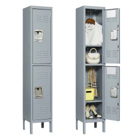 2 Door 66"H Metal Lockers With Lock for Employees,Storage Locker Cabinet for Home Gym Office School Garage,Gray