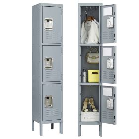 3 Door 66"H Metal Lockers With Lock for Employees,Storage Locker Cabinet for Home Gym Office School Garage,Gray