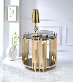 ACME Tanquin End Table in Gold & Black Glass 84492