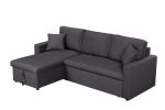 Paisley Dark Gray Linen Fabric Reversible Sleeper Sectional Sofa with Storage Chaise