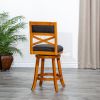 30" Bar Height X-Back Swivel Stool, Natural Finish, Charcoal Fabric Seat