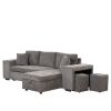 104" Modern L-Shape 3 Seat Reversible Sectional Couch, Pull Out Sleeper Sofa with Storage Chaise and 2 Stools for Living Room Furniture Set,Knox Charc