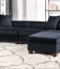 Black Velvet Fabric Sectional 2x Reversible L/R Chaise and 2x Ottomans Plywood Couch Living Room Furniture