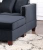 Black Velvet Fabric Sectional 2x Reversible L/R Chaise and 2x Ottomans Plywood Couch Living Room Furniture