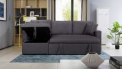 Paisley Dark Gray Linen Fabric Reversible Sleeper Sectional Sofa with Storage Chaise