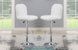 Adjustable Bar stool Chair White Faux Leather Clean Lines Seat Chrome Base Modern Set of 2 Chairs / Bar Stool Dining Kitchen