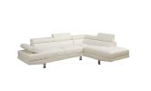 White Color Sectional Living Room Furniture Faux Leather Adjustable Headrest Right Facing Chaise & Left Facing Sofa