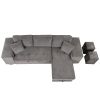 104" Modern L-Shape 3 Seat Reversible Sectional Couch, Pull Out Sleeper Sofa with Storage Chaise and 2 Stools for Living Room Furniture Set,Knox Charc