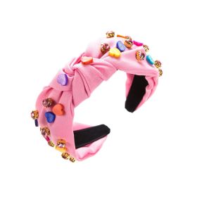 Candy-colored Heart-shaped Decorative Diamond Headband (Color: Pink)