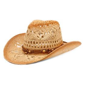 Hollow Out Western Cowboy Hat Straw Breathable (Option: Apricot Camel-M56to58cm)