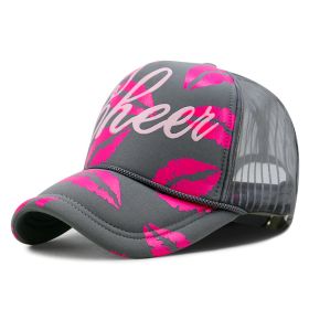 High Fashion Letter Print Embroidery Mesh Cap Korean Style (Option: Lip Print Style Gray-Adjustable)