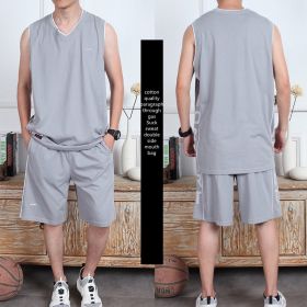 Casual Wear Sleeveless Thin Vest Running Wear Shorts Sportswear (Option: Grey-L)