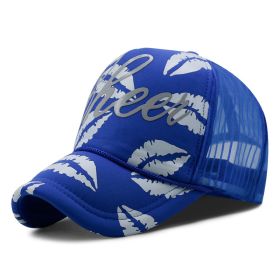 High Fashion Letter Print Embroidery Mesh Cap Korean Style (Option: Lip Print Style Dream Blue-Adjustable)