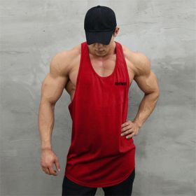 Sports Vest Men's Basketball Sleeveless T-shirt Summer Workout Loose Top Training Basketball Clothes Quick-drying Top (Option: Red-M)