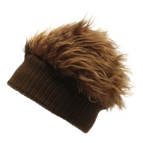 Wide-brimmed Knitted Sleeve Cap Furry Wig (Option: Brown-M56to58cm)