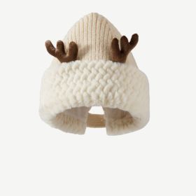 Atmosphere Red Christmas Cute Deer Horn Plush Knitted Hat Women (Option: Coffee Antlers Beige-M56to58cm)