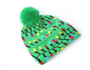 Cross-border Festival Autumn And Winter Fashion Christmas Knitted Hat Party Warm Adult With Fur Ball Christmas Hat (Option: Green Lighting Chain-Adult Style Elastic)