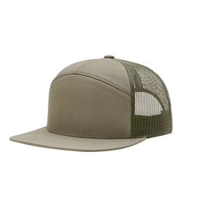 Flat Brim Baseball Cap Seven Pieces Mesh Cap Breathable Sun-proof (Option: Dark Khaki Cloth-Adjustable)