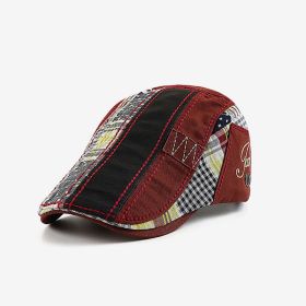 Peaked Cap Men's European And American British Casual (Color: Wine Red)