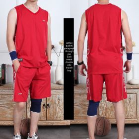 Casual Wear Sleeveless Thin Vest Running Wear Shorts Sportswear (Option: Red-L)