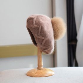 Warm Double Layer Hemp Pattern Octagonal Rabbit Fur Beret Children (Option: Camel-M56 58cm)