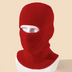 Single Hole Solid Color Acrylic Mask Knitted Hat (Color: Red)