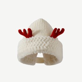 Atmosphere Red Christmas Cute Deer Horn Plush Knitted Hat Women (Option: Red Antlers Beige-M56to58cm)