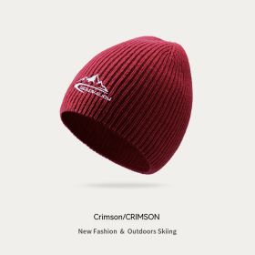 Outdoor Travel Skiing Thickened Wool Beanie Hat (Option: Classic Woolen Type Dark Red-Free Size)