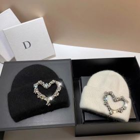 Fall Winter Fashion Heart Knitted Warm Ear Protection Hat (Option: Hexagon Rhinestone Love Black-Free Size)