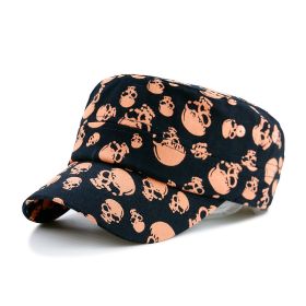 Spring And Summer Multi-skull Printed Outdoor Leisure Hipster Military Cap (Option: Black Background Orange Skull-Adjustable)