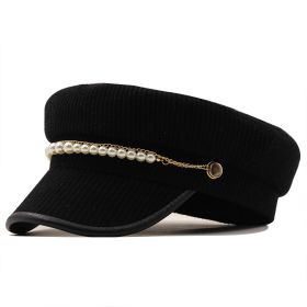 Solid Color Pearl Chain Korean Style Peaked Beret Cap (Option: 02 Style-M56to58cm)