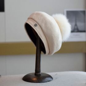 Autumn And Winter Wild Flanging Wool Beret Women (Option: Beige-M)