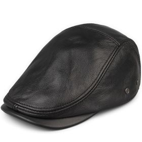 Autumn And Winter Cowhide Men's Leather Hat Thin Middle-aged (Option: Black-L)