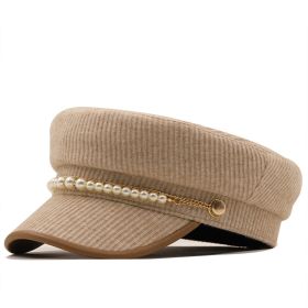 Solid Color Pearl Chain Korean Style Peaked Beret Cap (Option: 01 Style-M56to58cm)