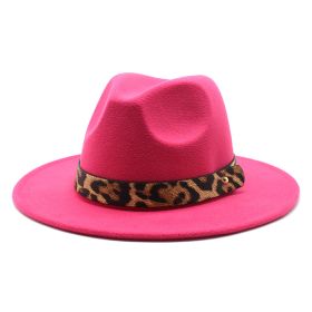 Men's Fashion Leopard Print Woolen Big Brim Top Hat (Option: Rose-M)