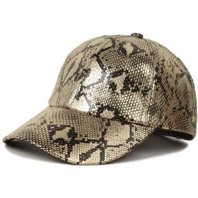 PU Serpentine Baseball Cap Sun-proof Peaked Cap (Option: Khaki Python-Adjustable)