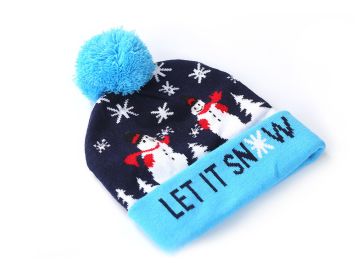 Cross-border Festival Autumn And Winter Fashion Christmas Knitted Hat Party Warm Adult With Fur Ball Christmas Hat (Option: Brim LET IT SNOW-Adult Style Elastic)