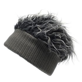 Wide-brimmed Knitted Sleeve Cap Furry Wig (Option: Gray-M56to58cm)