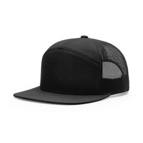 Flat Brim Baseball Cap Seven Pieces Mesh Cap Breathable Sun-proof (Option: Black-Adjustable)