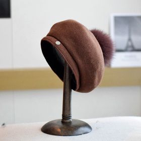 Autumn And Winter Wild Flanging Wool Beret Women (Option: Brown-M)