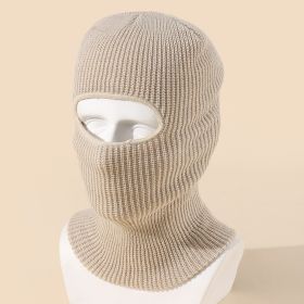 Single Hole Solid Color Acrylic Mask Knitted Hat (Color: Beige)