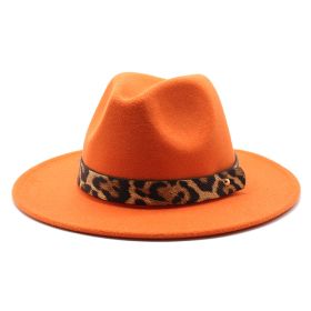 Men's Fashion Leopard Print Woolen Big Brim Top Hat (Option: Orange-M)