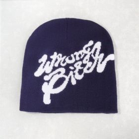 Men's And Women's Fashion Casual Letters Knitted Hat (Option: Navy Blue-Free Size)