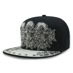 Baseball Cap Protection Sun Hat Skull Sticky Hip-hop Hipster Flat-brimmed (Option: Black-Adjustable)