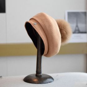 Autumn And Winter Wild Flanging Wool Beret Women (Option: Camel-M)