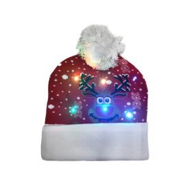 Cross-border Festival Autumn And Winter Fashion Christmas Knitted Hat Party Warm Adult With Fur Ball Christmas Hat (Option: Christmas Red Deer Flanging-Adult Style Elastic)