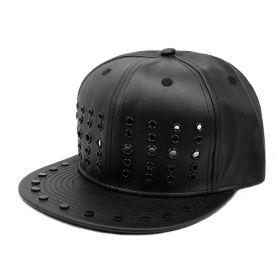 Round Hole Metal Rivet Hip Hop Baseball Cap (Option: Leather Black-56 59CM)